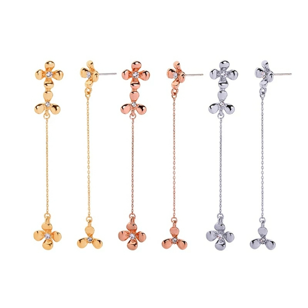 3/$24 Romantic Flower Asymmetric Crystal Earrings - Picture 2 of 10